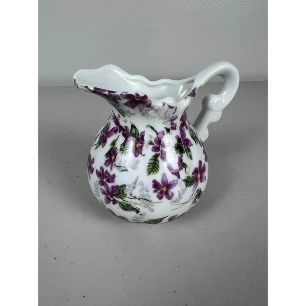 Vintage Inarco Japan Purple Violet Floral Mini Pitcher Creamer E-4982